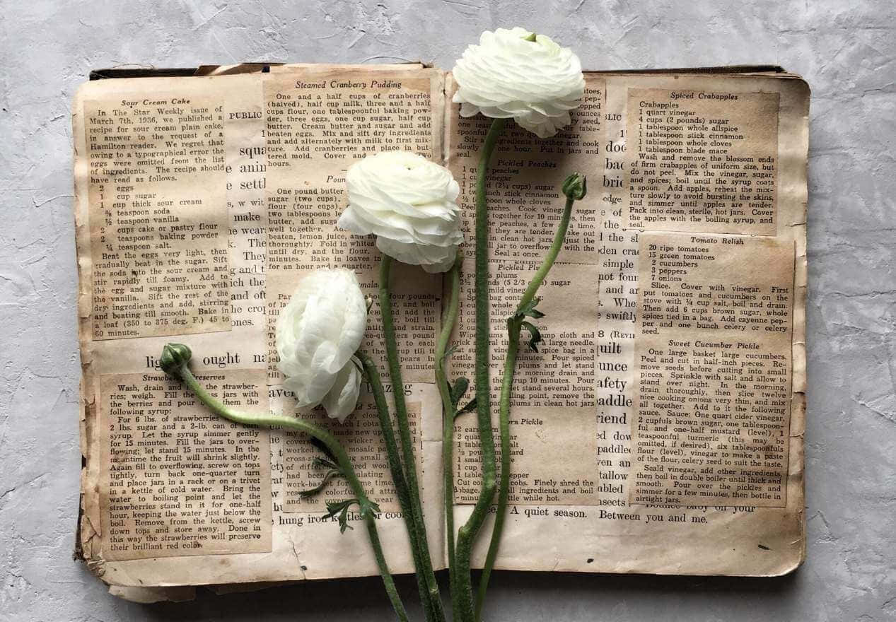 Vintage Book Flowers Still Life Background