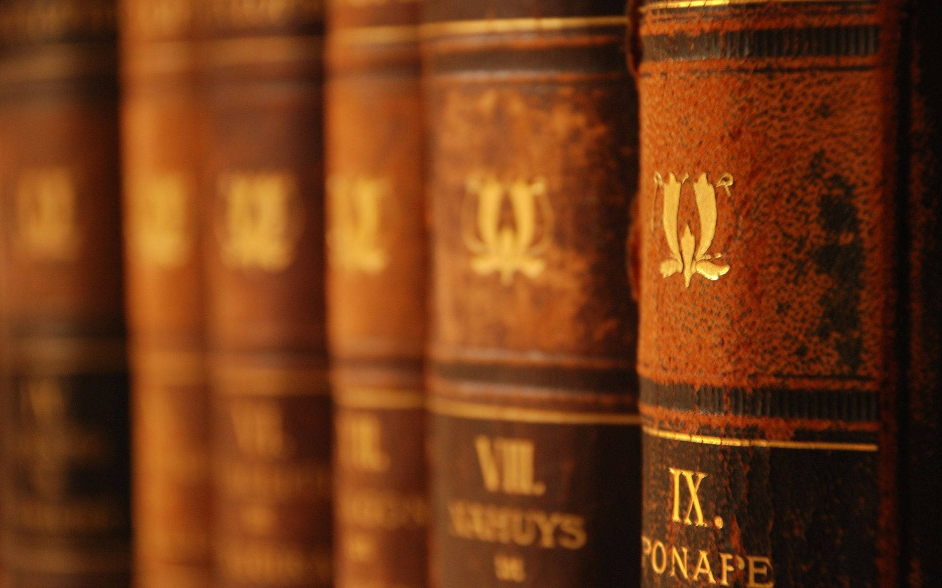 Vintage Books Arranged With Brown Book Cover