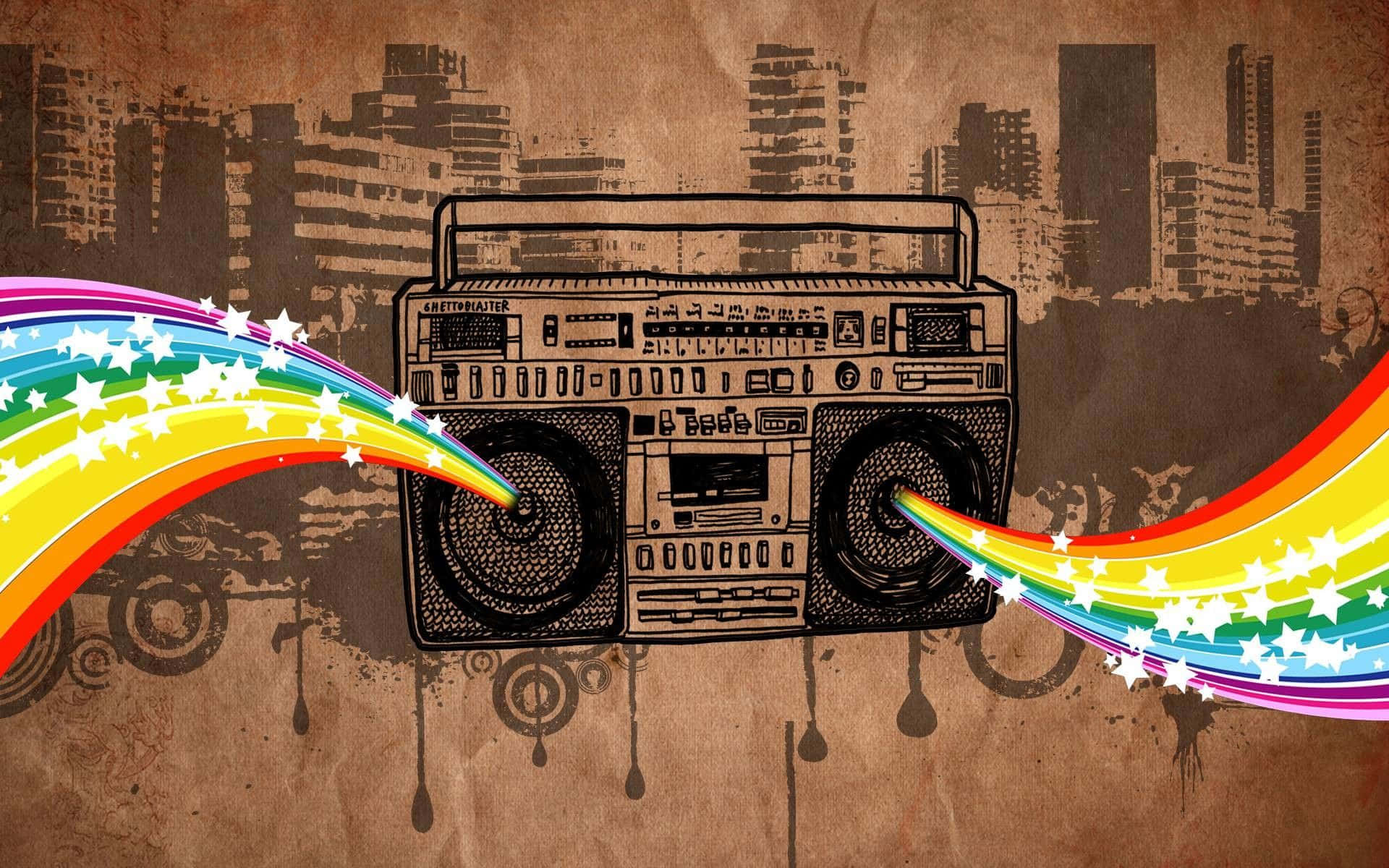 Vintage Boombox With Rainbow Colors
