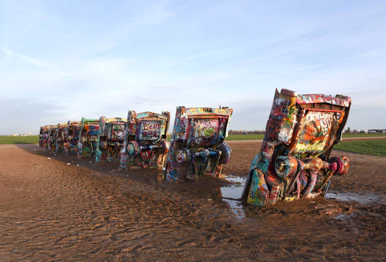 Vintage Cadillacs Buried Nose-down At Cadillac Ranch, Texas