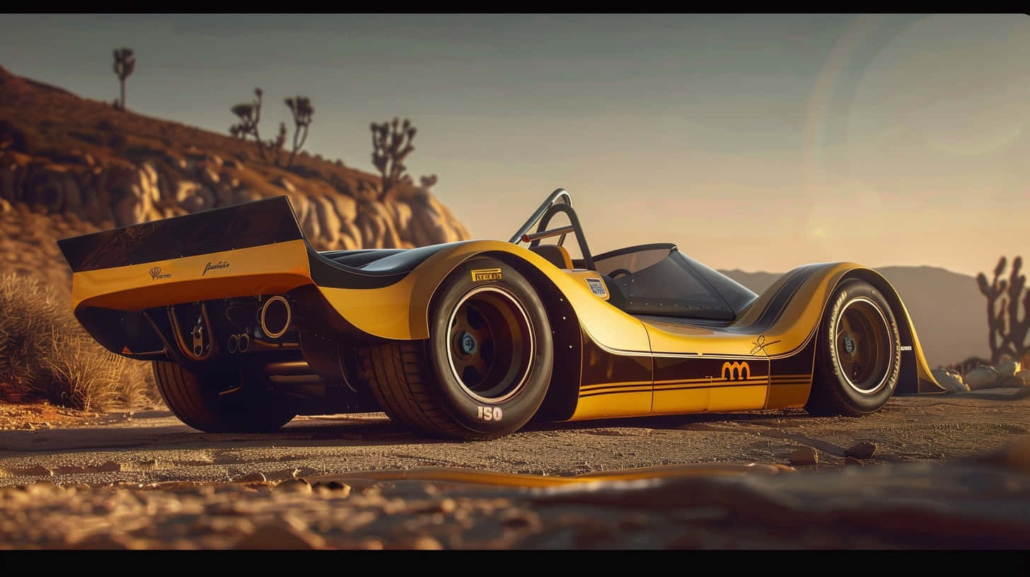 Vintage Can Am Racecar Desert Sunset Background