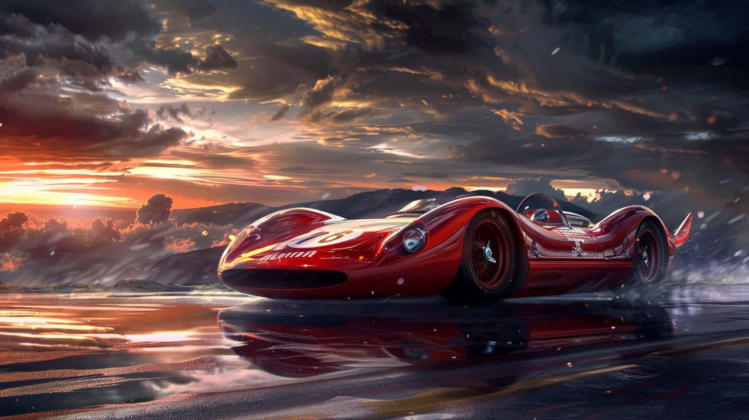 Vintage Can Am Racerat Sunset Background