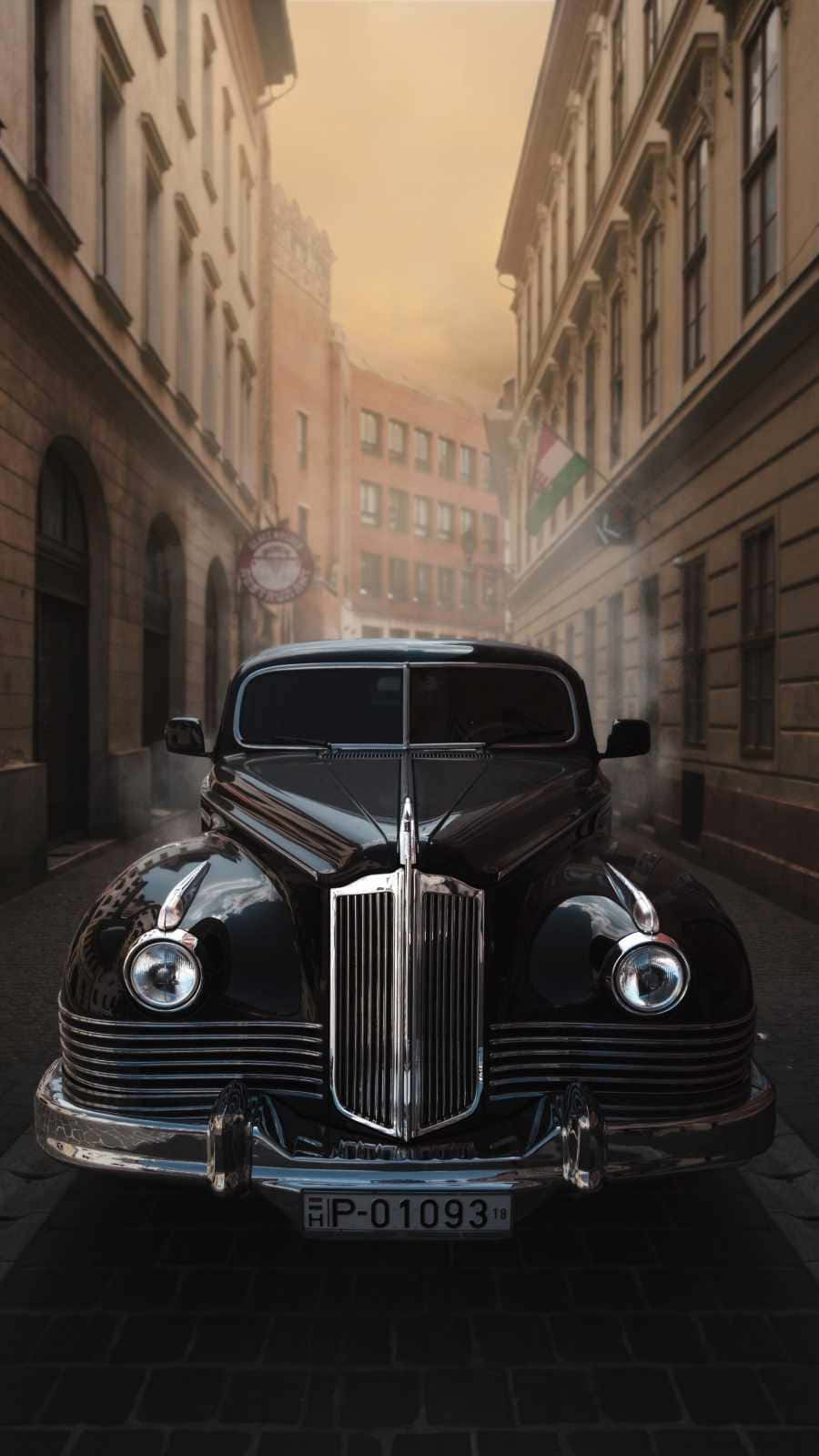 Vintage Car In City Iphone Background