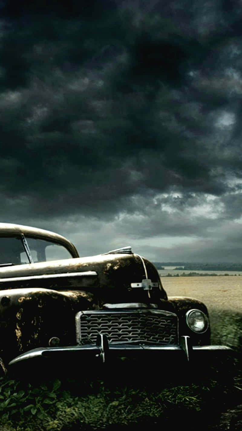 Vintage Car With Dark Sky Iphone Background