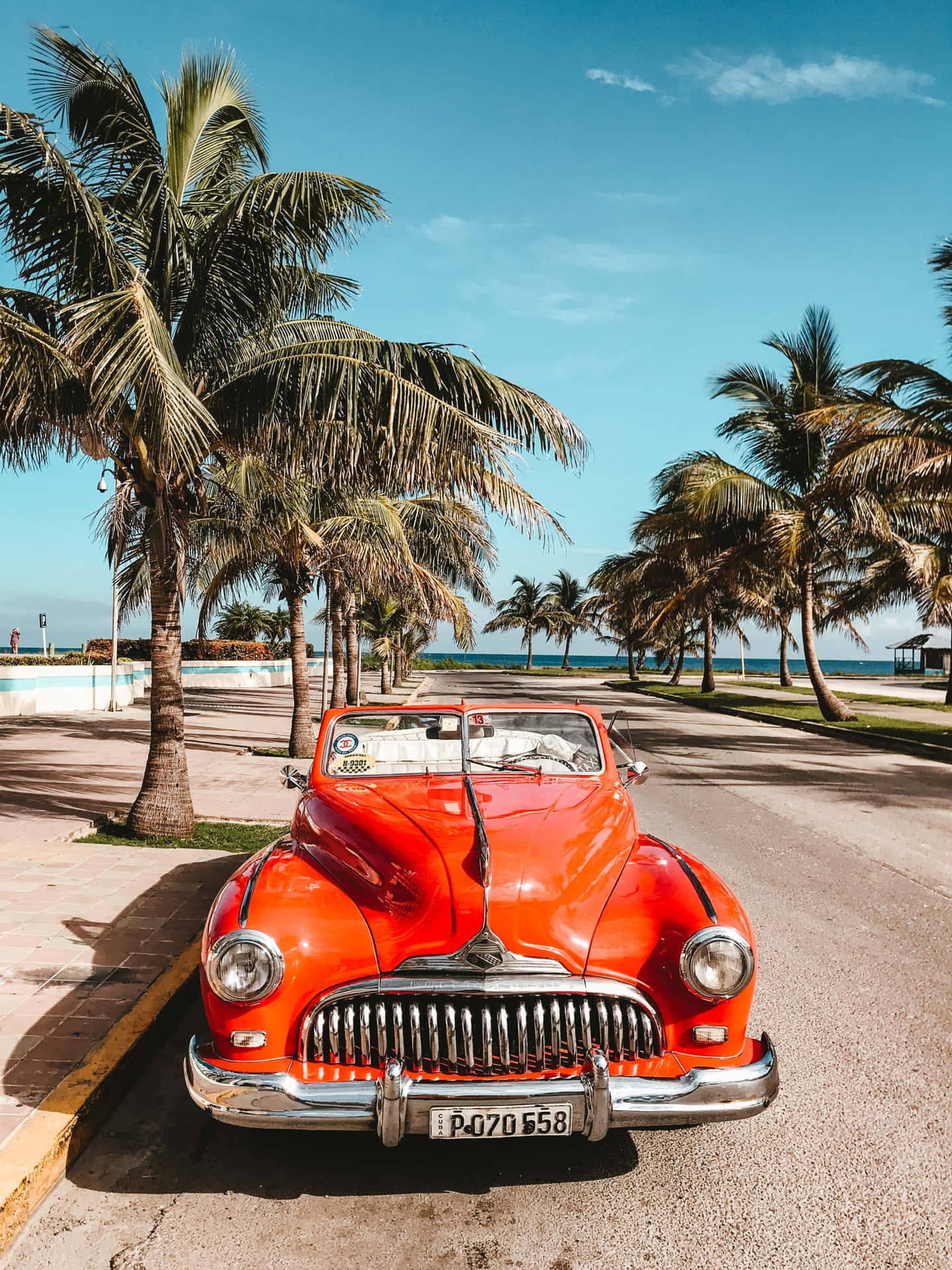 Vintage Car With Palm Trees Iphone Background