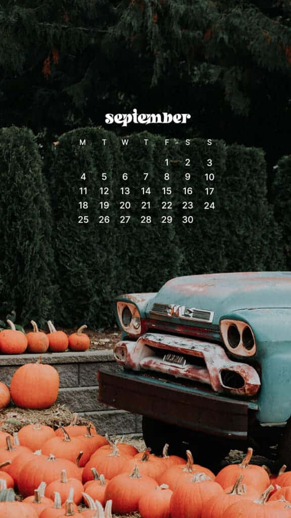 Vintage Carand Pumpkins September Calendar Wallpaper Background