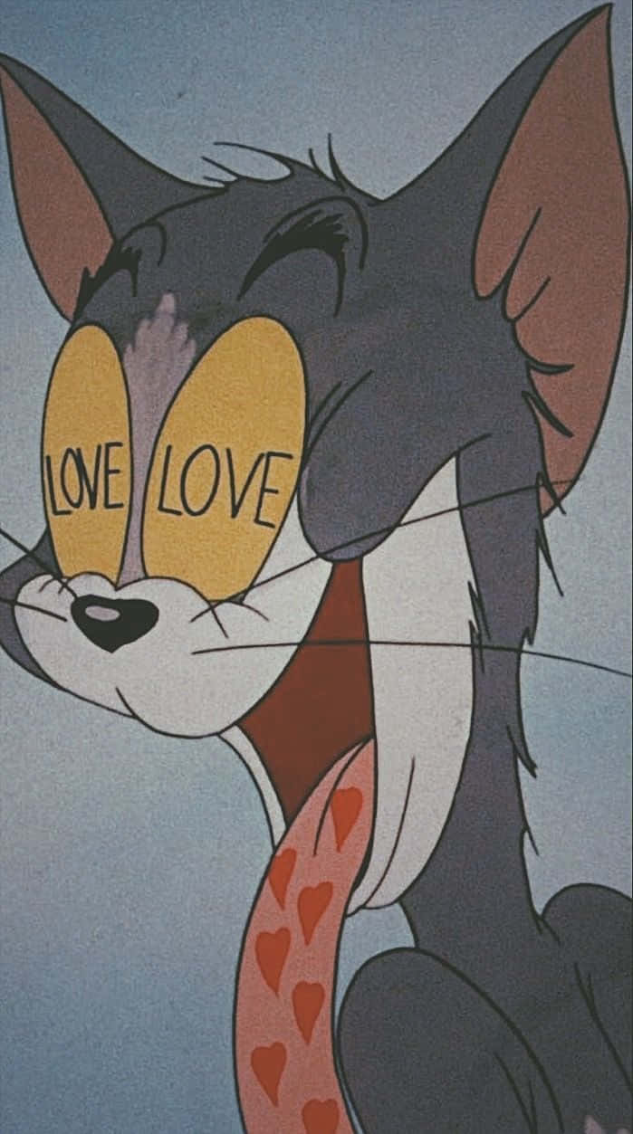 Vintage Cartoon Cat Love Struck Background