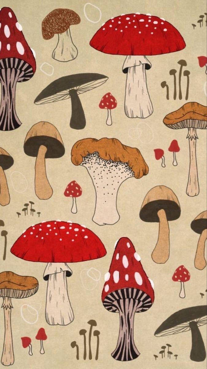Vintage Cartoon Mushroom Aesthetic Background