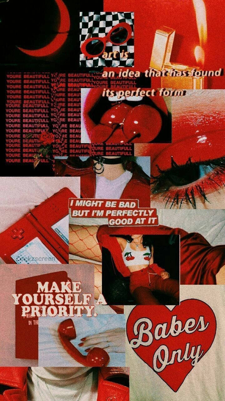 Vintage Cherry Babe Red Aesthetic Iphone Background