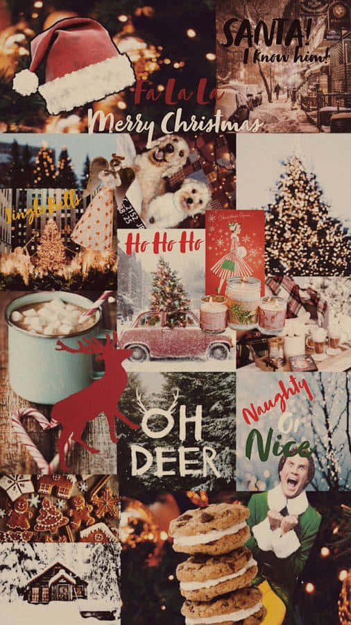 Vintage Christmas Collagei Phone Wallpaper Background