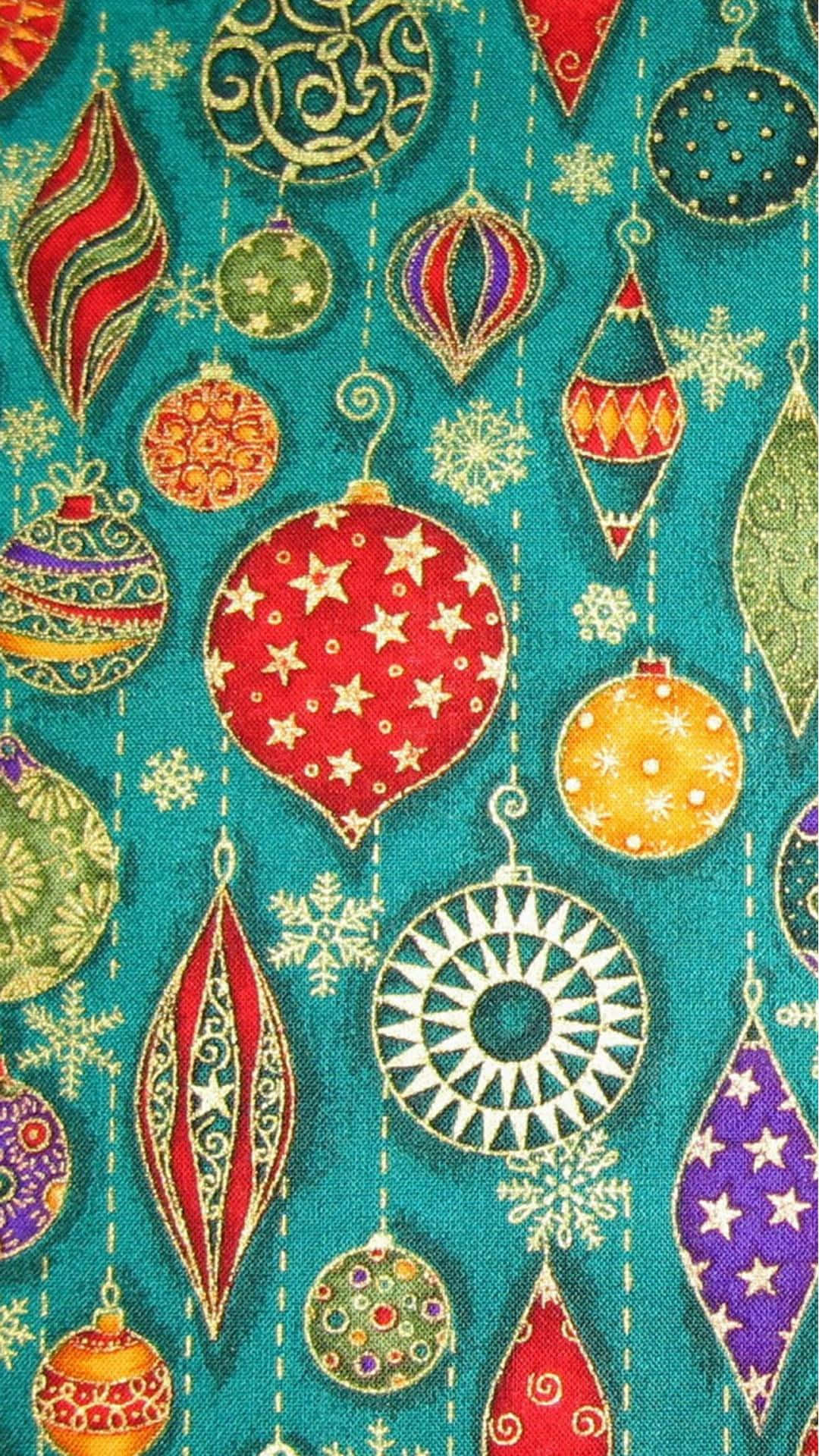 Vintage Christmas Ornaments Fabric Pattern Background