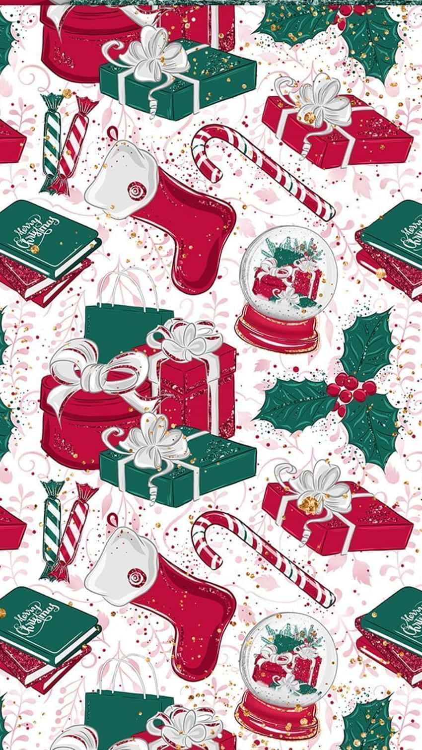 Vintage Christmas Patterni Phone Wallpaper Background