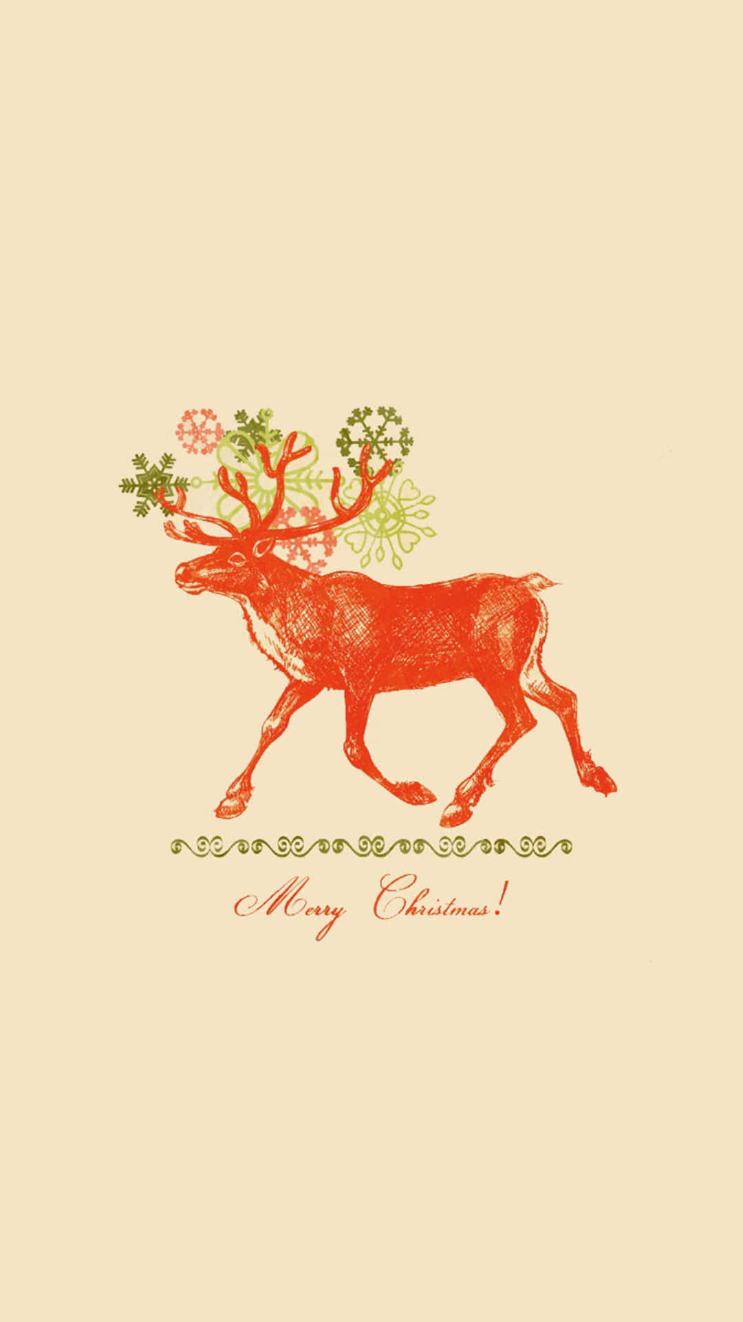 Vintage Christmas Reindeer Greetingi Phone Wallpaper Background
