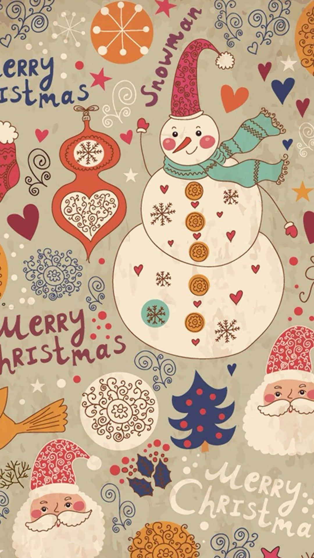 Vintage Christmas Snowmani Phone Wallpaper Background