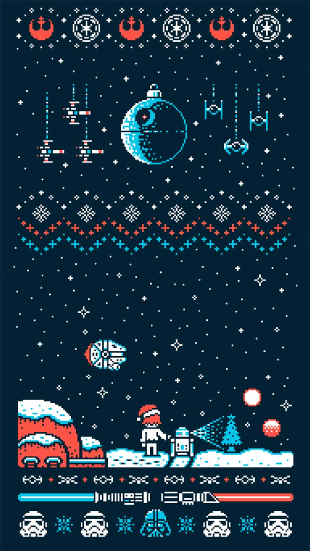 Vintage Christmas Star Wars Patterni Phone Wallpaper