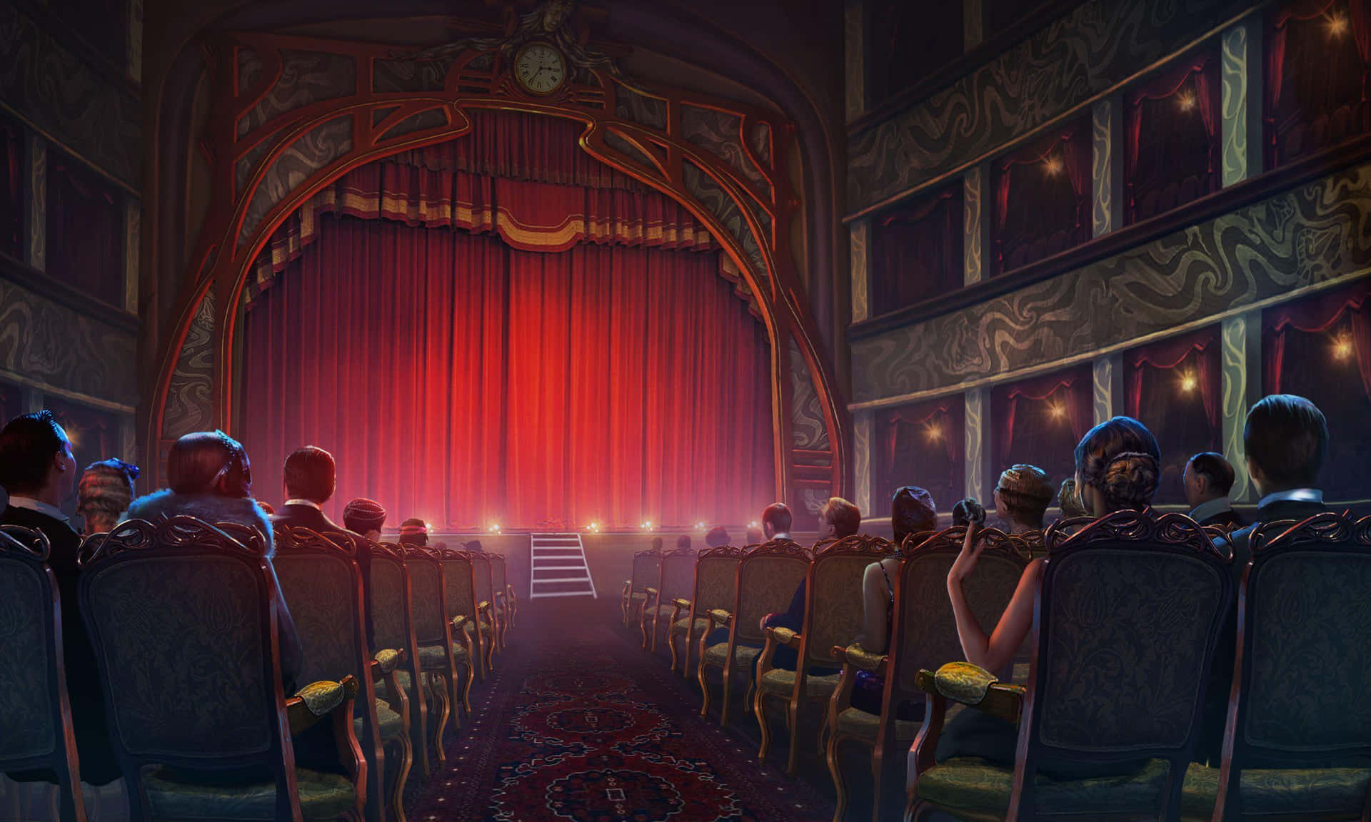 Vintage Cinema Interior Audience Waiting Background