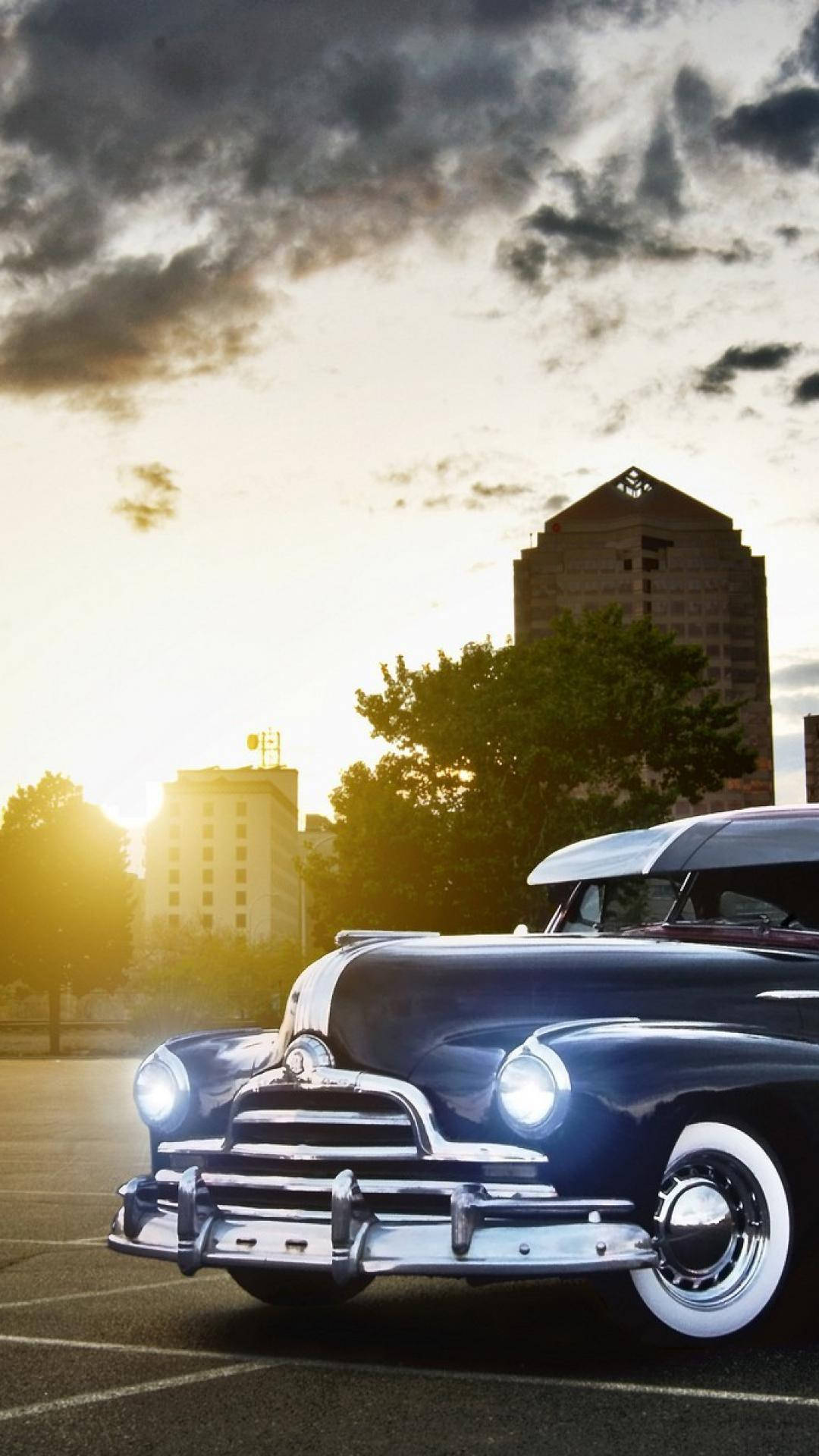 Vintage City Car Headlights Phone Background