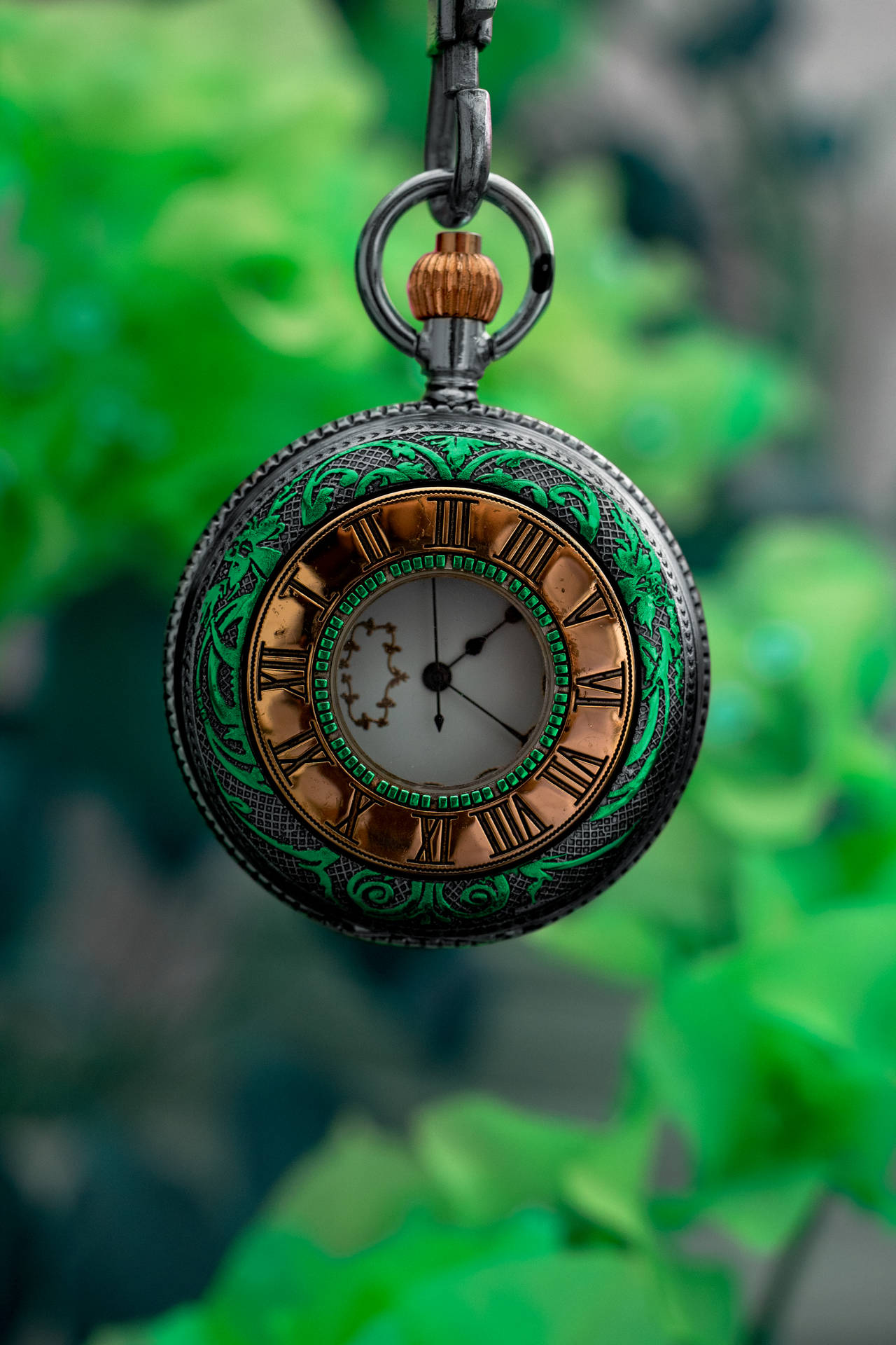 Vintage Clock In Green Background