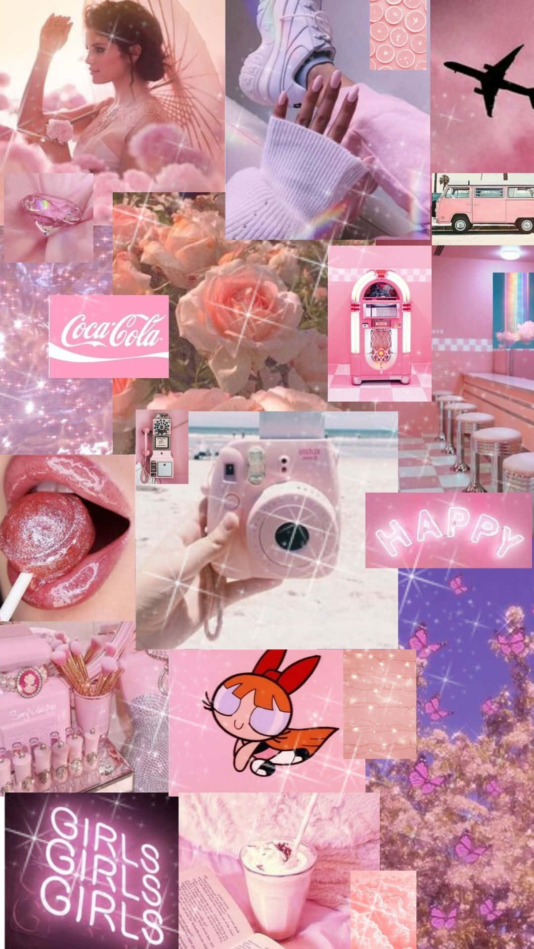 Vintage Collage Pink Girl Lifestyle Background