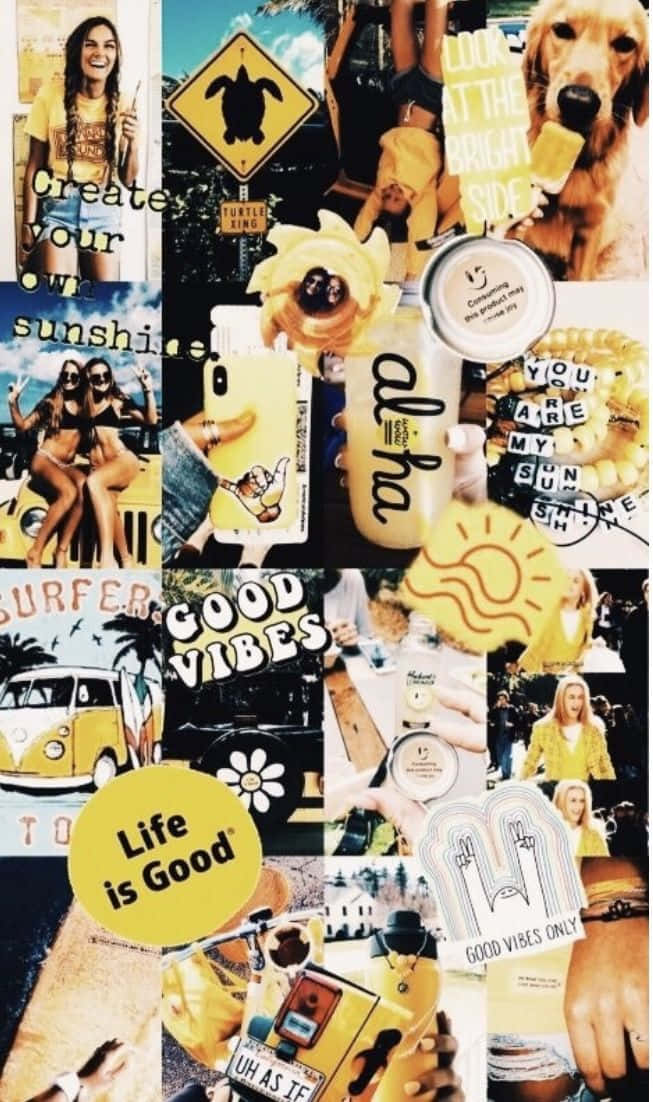 Vintage Collage Yellow Photo Collection Background