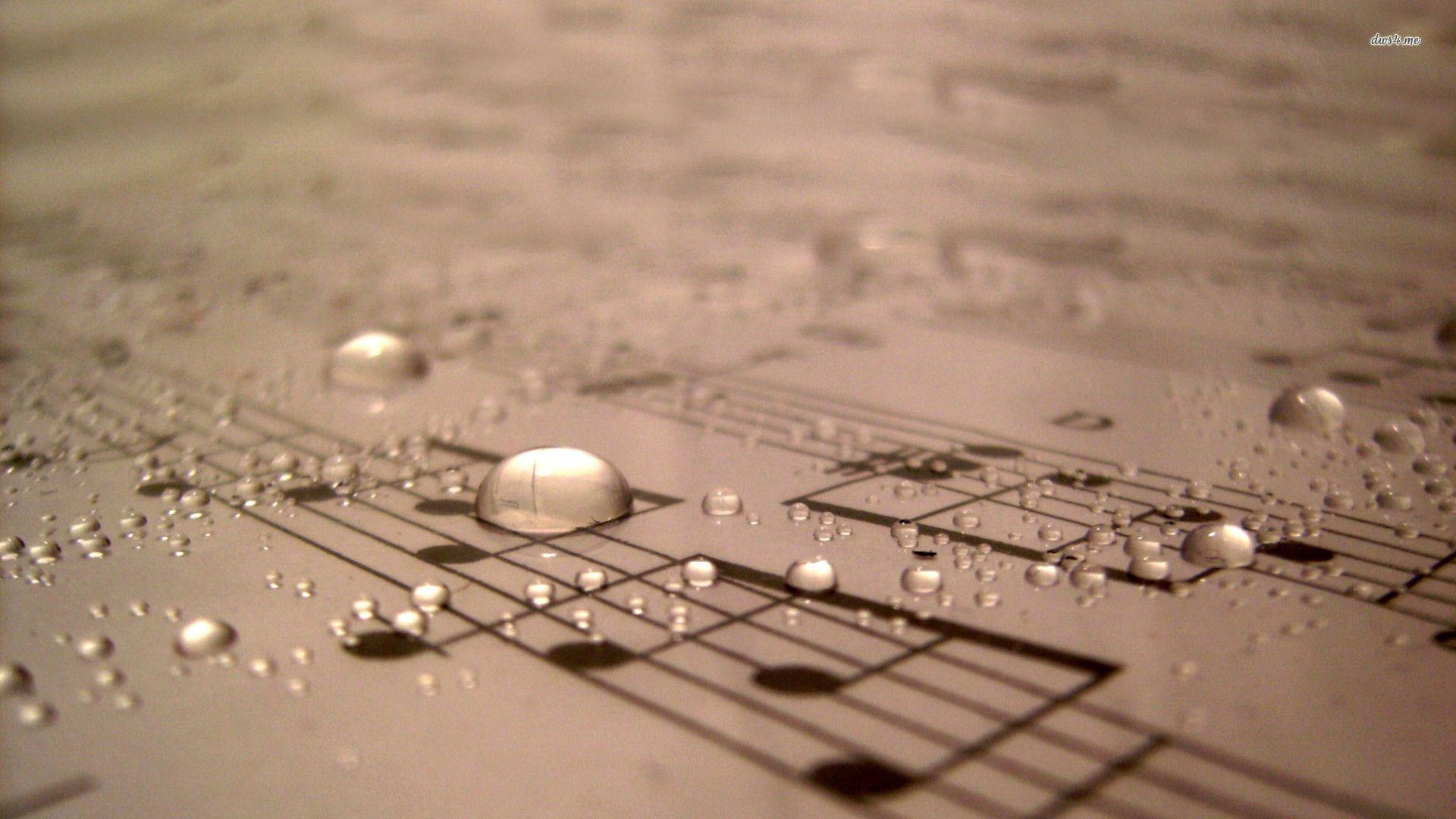 Vintage Cute Music Sheet With Water Droplets Background