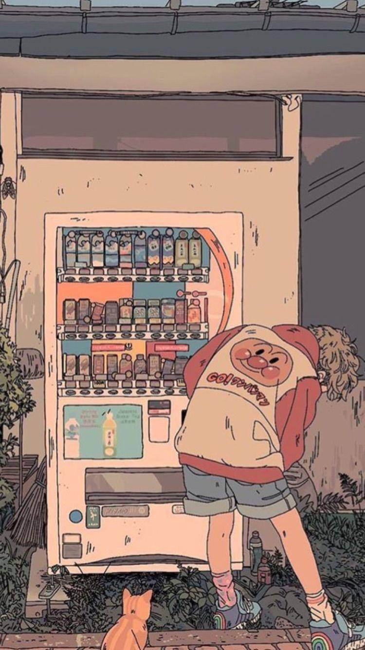 Vintage Cute Retro Anime Aesthetic Vending Machine Background