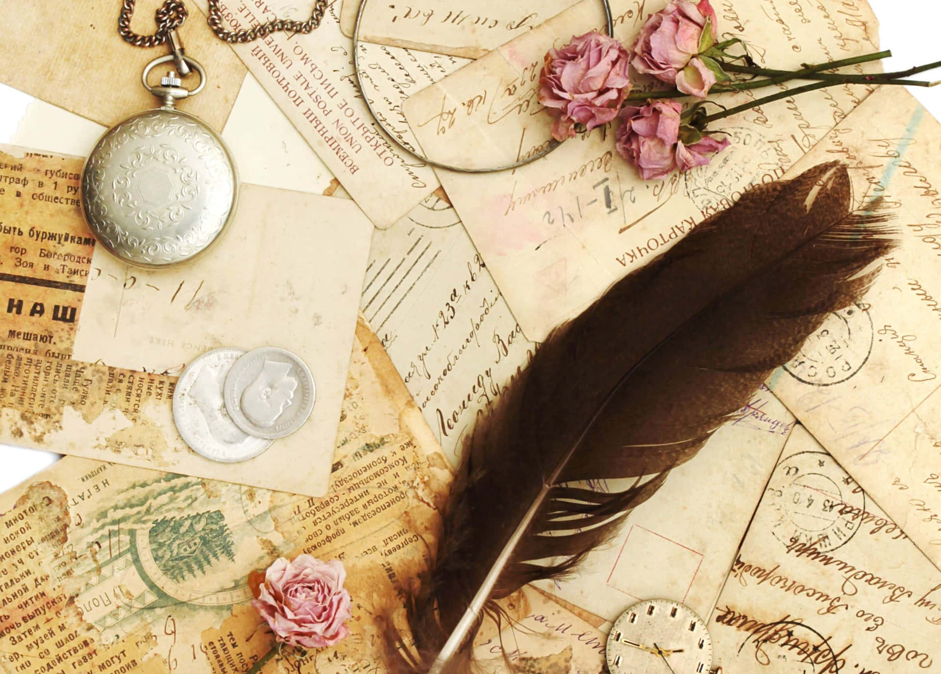 Vintage Desktop Feather Pen Background