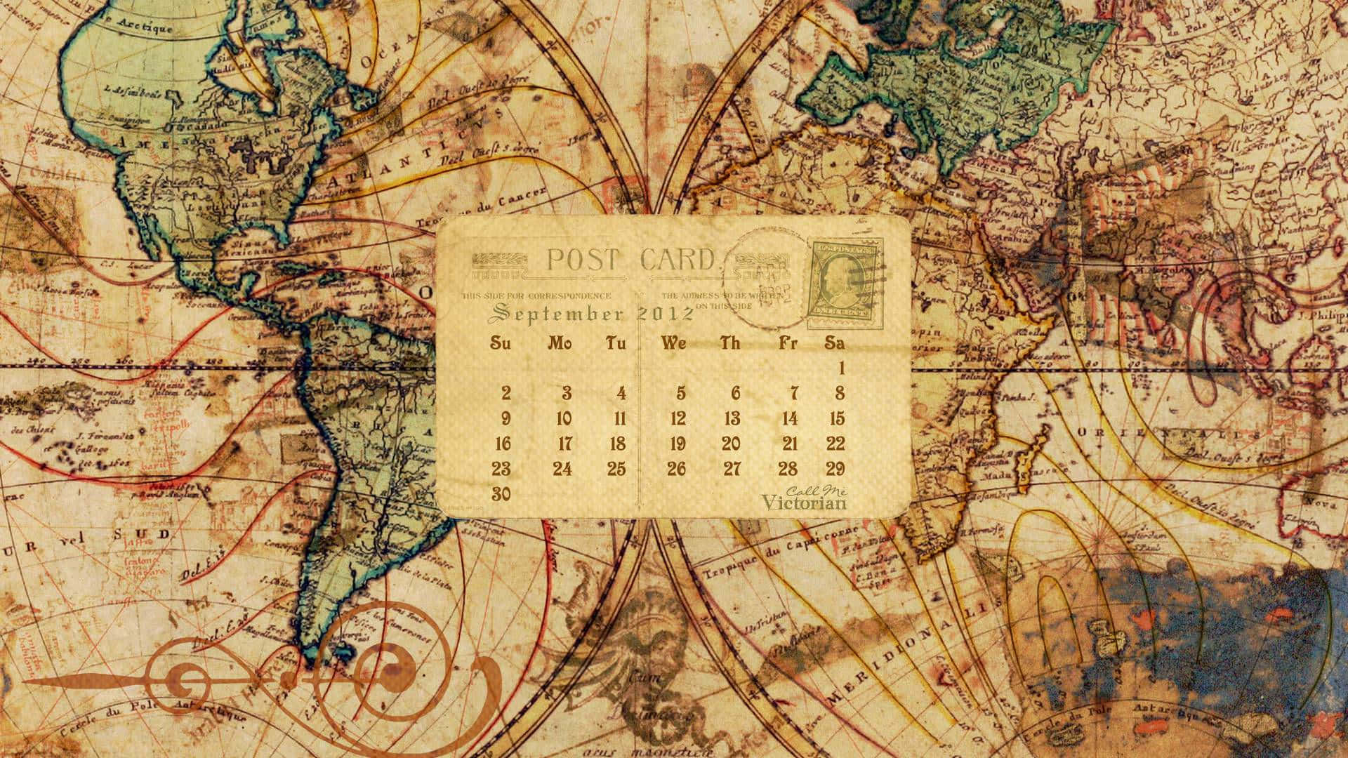 Vintage Desktop Post Card Calendar Background