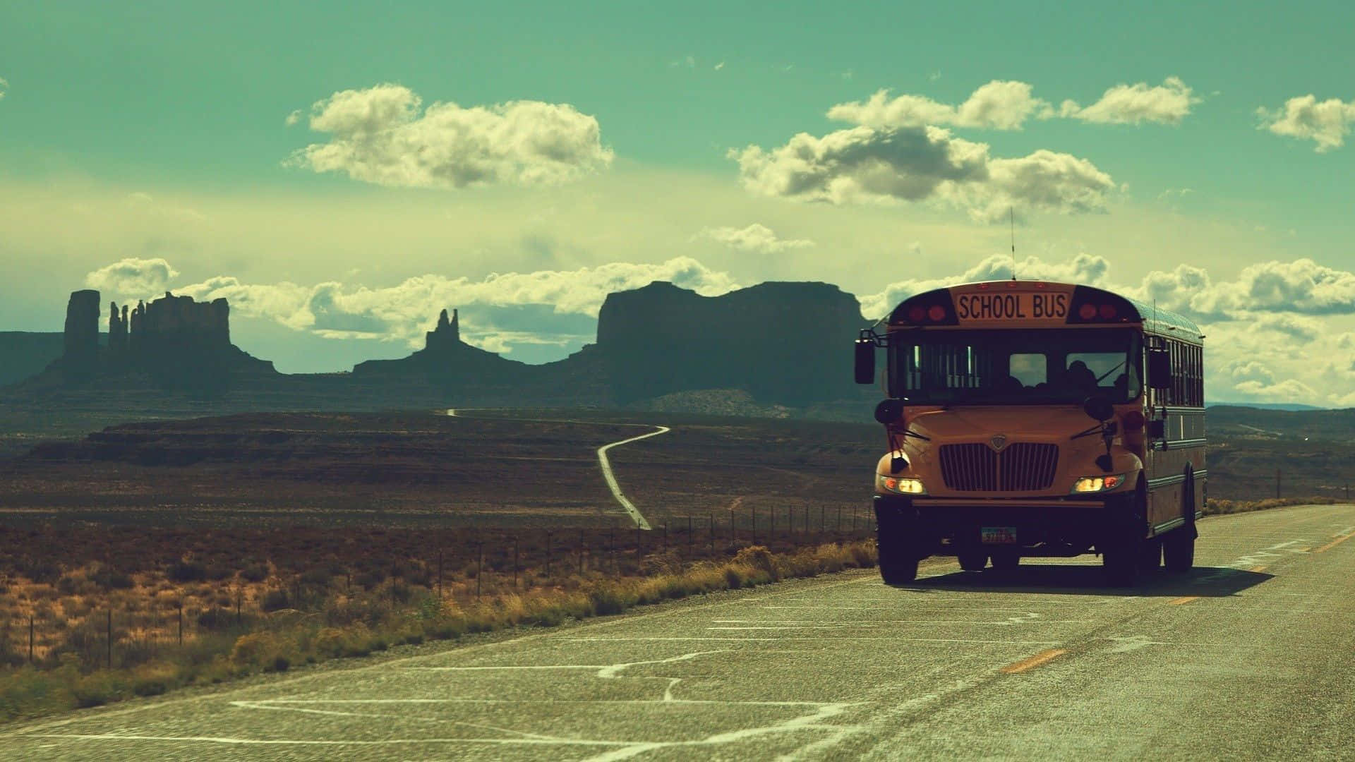 Vintage Desktop School Bus On Road