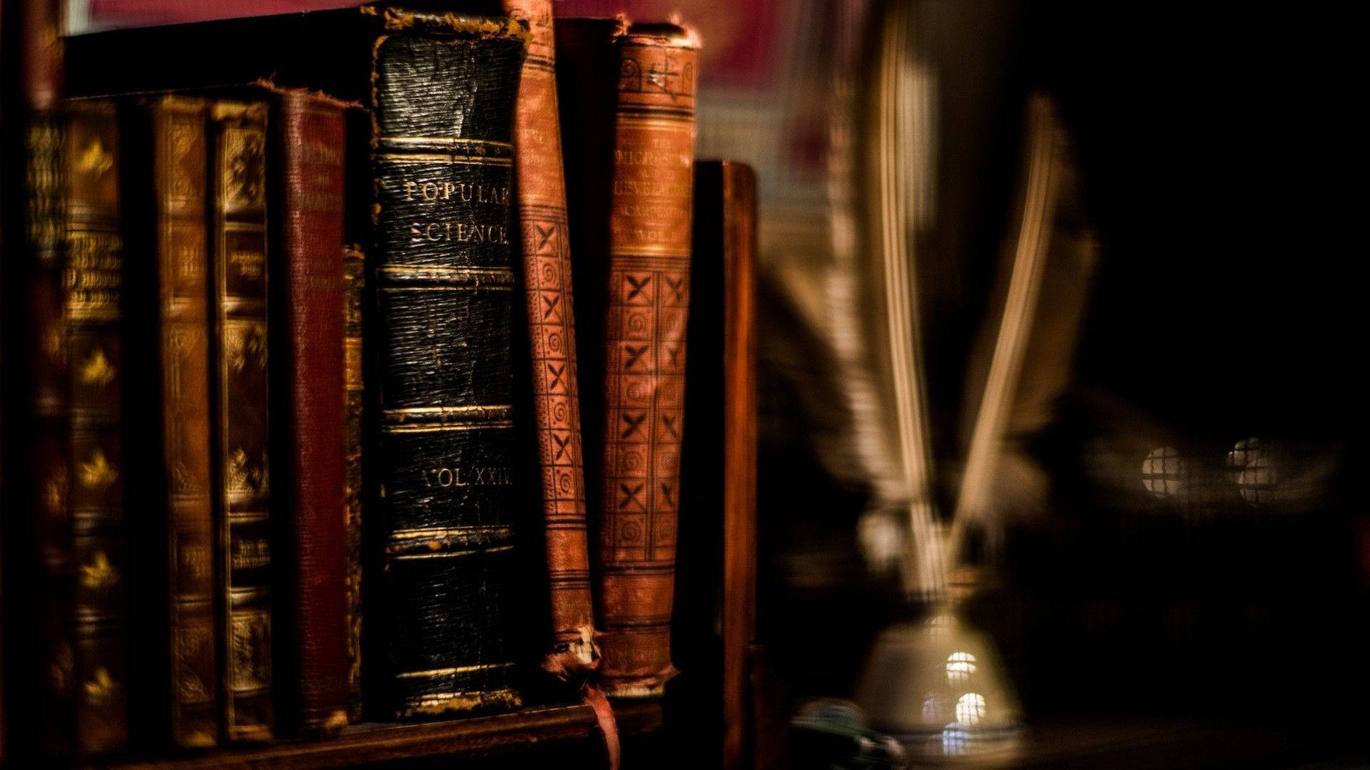 Vintage Feathered Quill On Classic Leather Book Cover