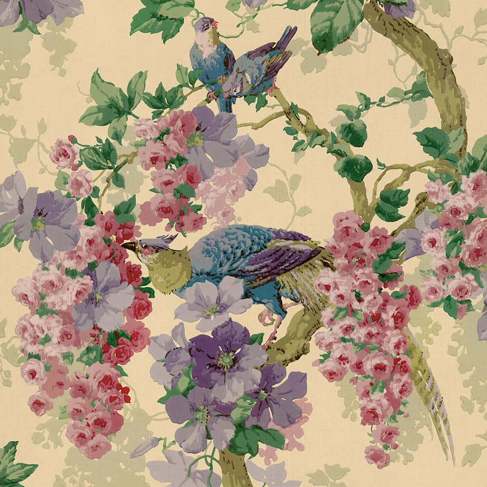 Vintage Floral Bird Pattern Background