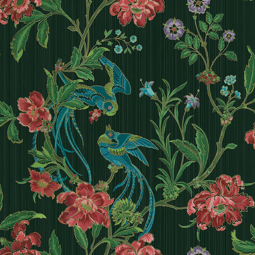 Vintage Floral Bird Pattern1920s Background