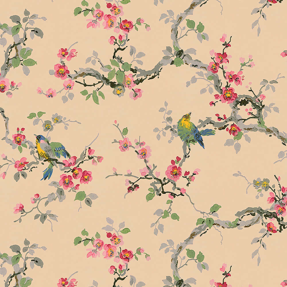 Vintage Floral Bird Pattern1920s Background