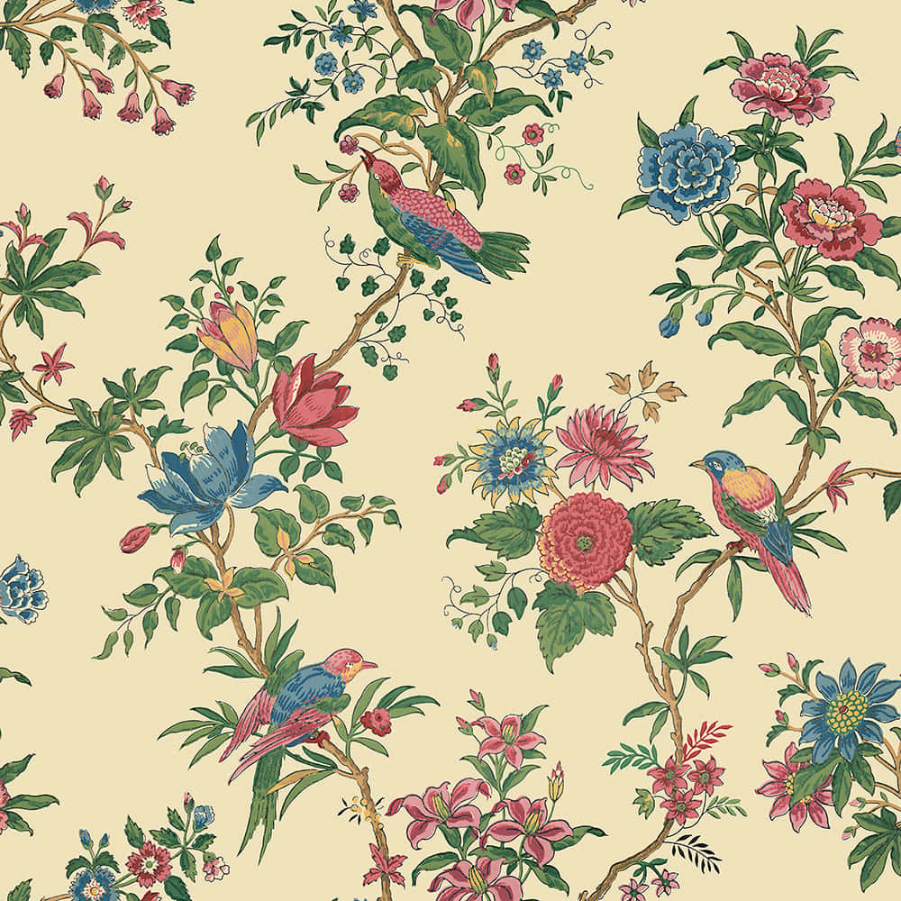 Vintage Floral Bird Pattern1920s Background