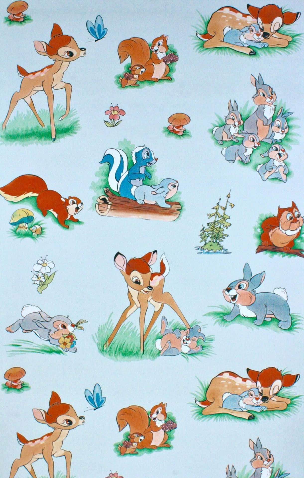 Vintage Forest Friends Cartoon Pattern Background