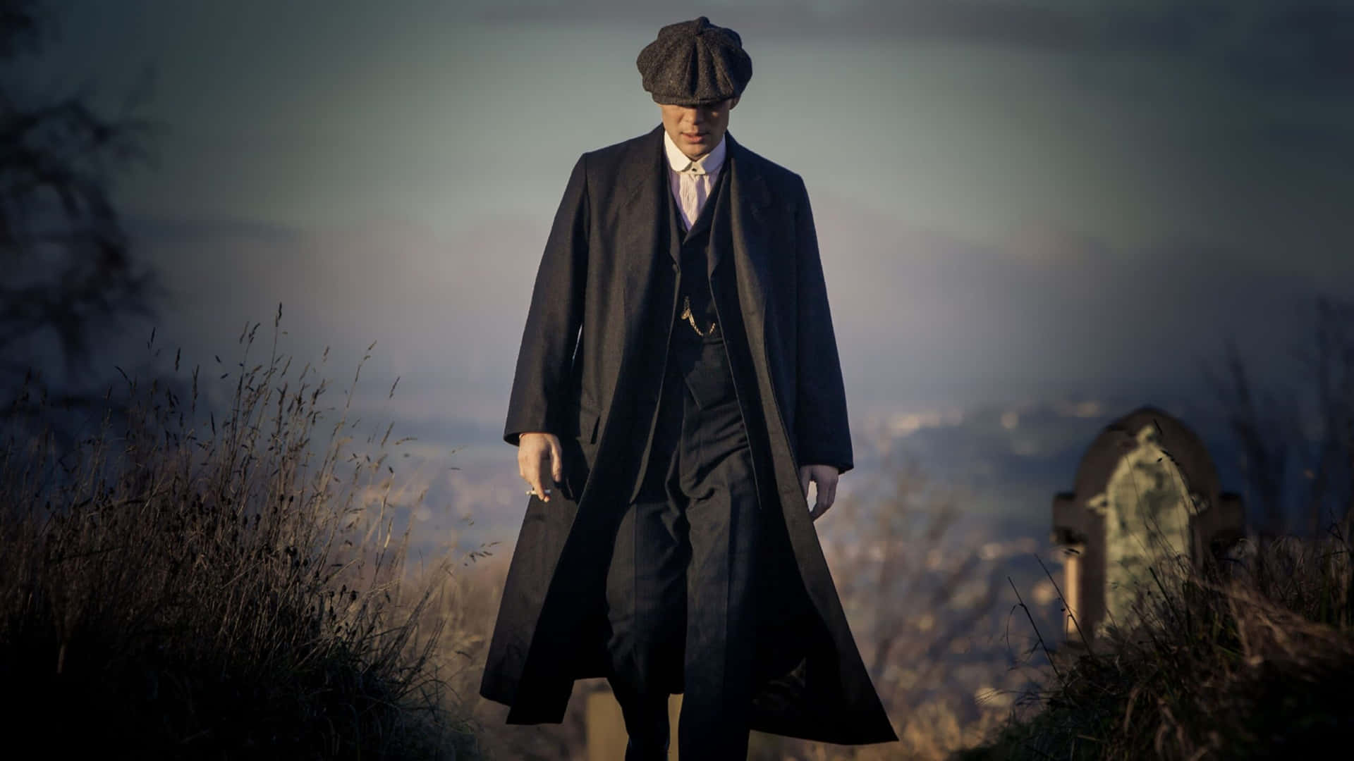 Vintage Gangster Walkingin Countryside Background