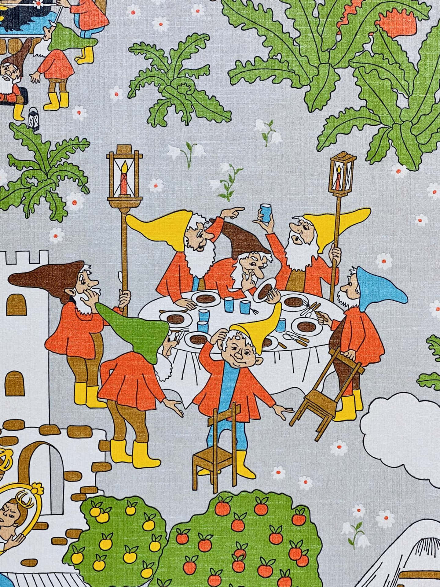 Vintage Gnomes Celebration Cartoon Background