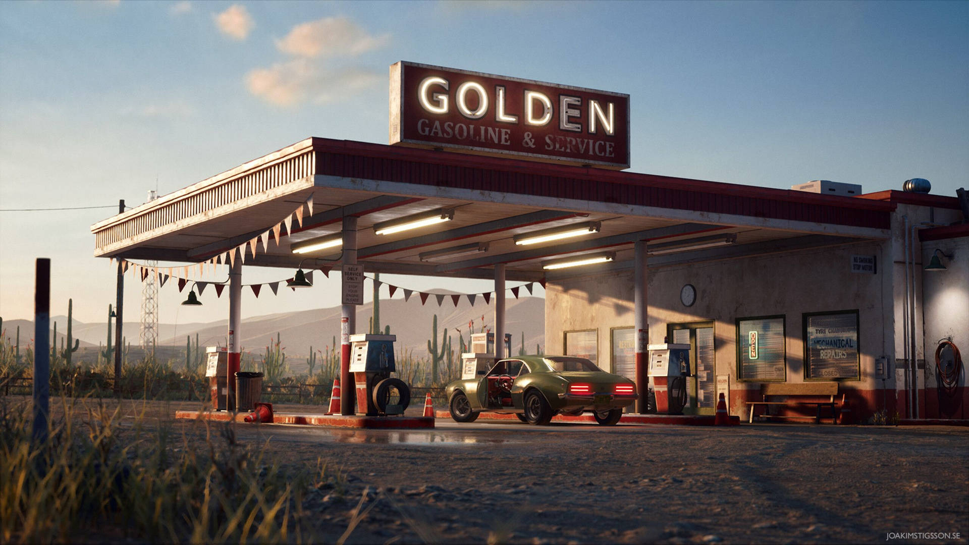 Vintage Golden Gas Station