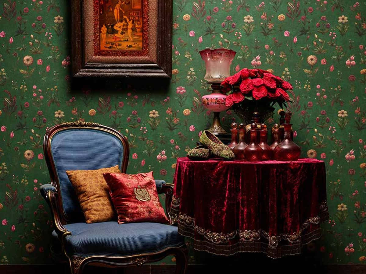 Vintage Green Room Still Life Background