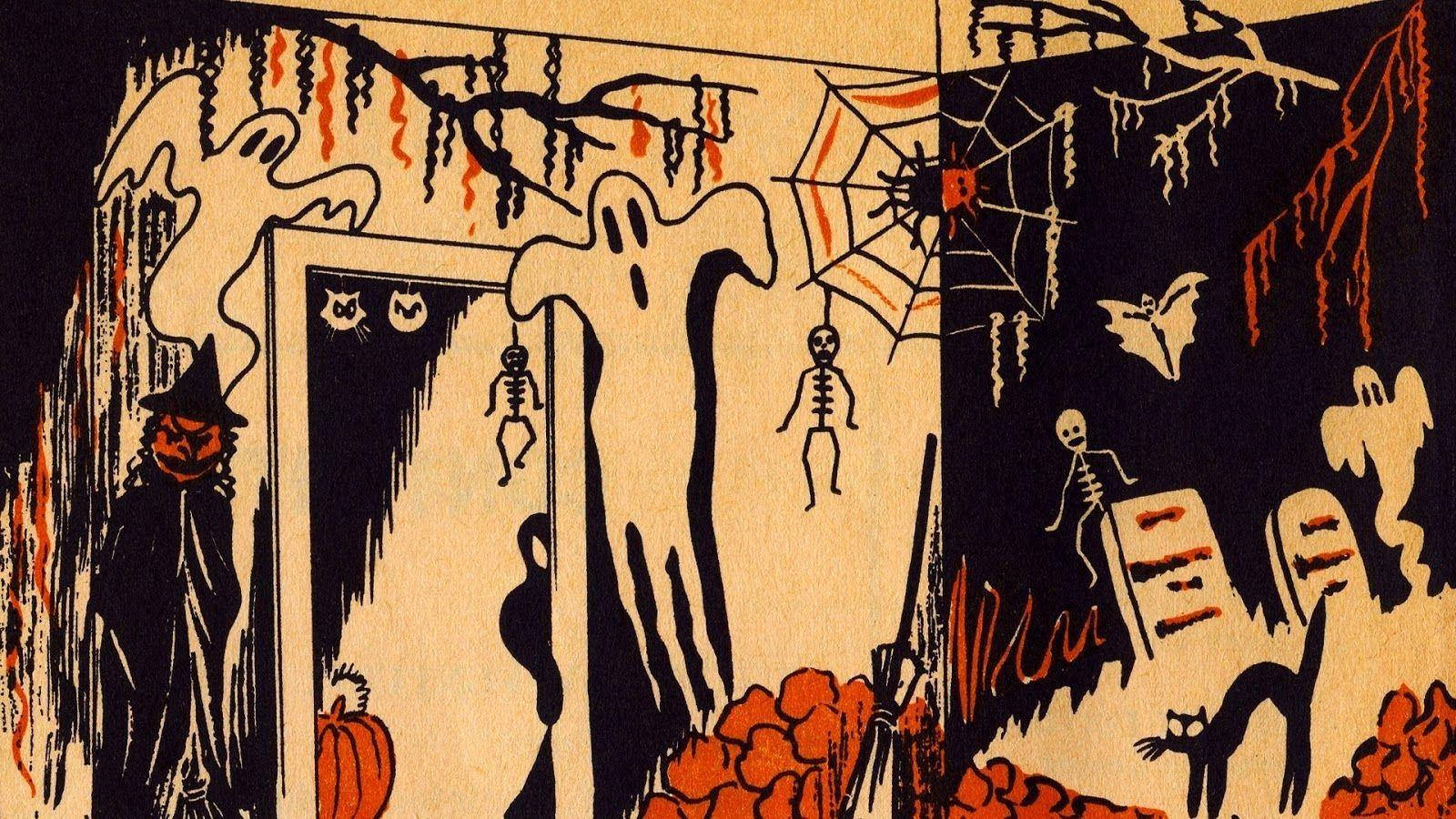 Vintage Halloween Drawing Background