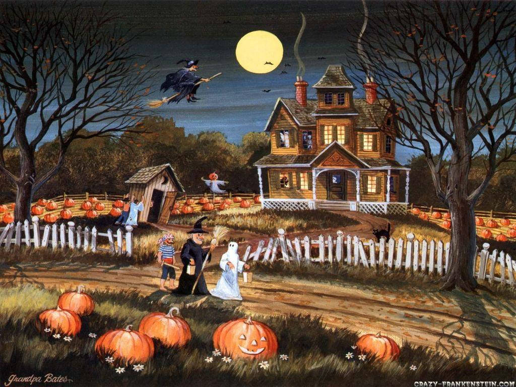 Vintage Halloween Ghost Town Background