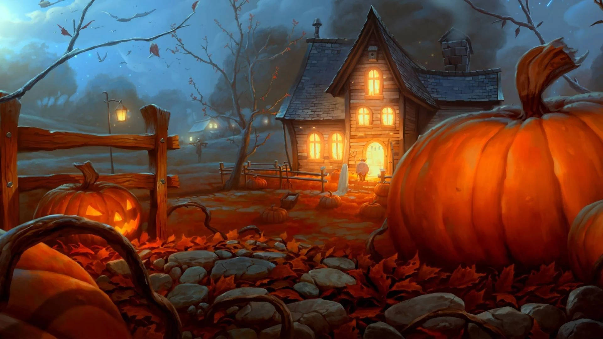 Vintage Halloween House In Woods Background