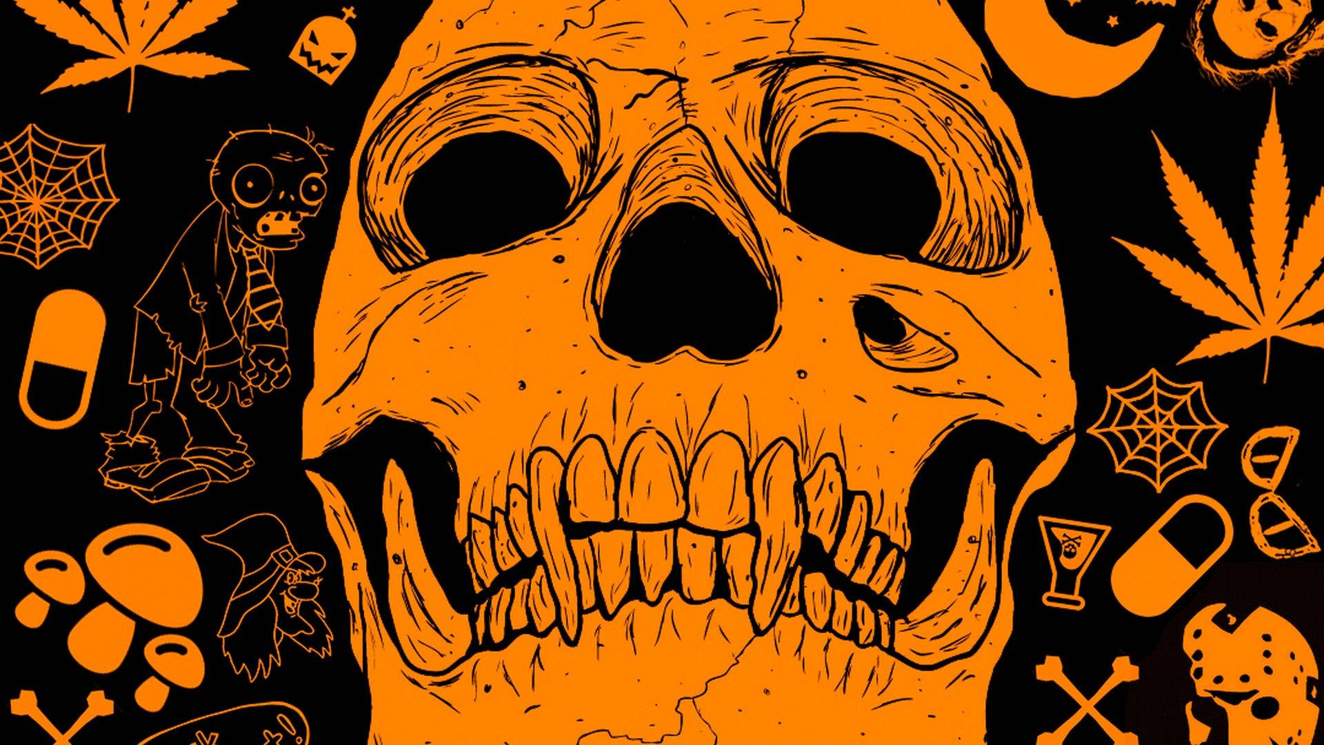 Vintage Halloween Orange Skull