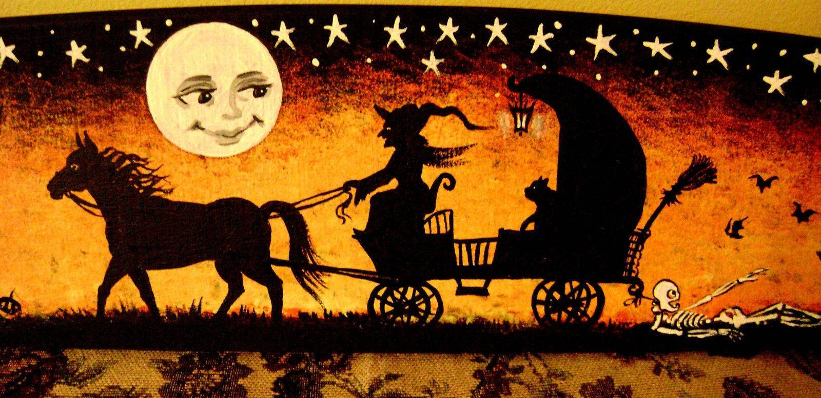 Vintage Halloween Witch In Carriage Background
