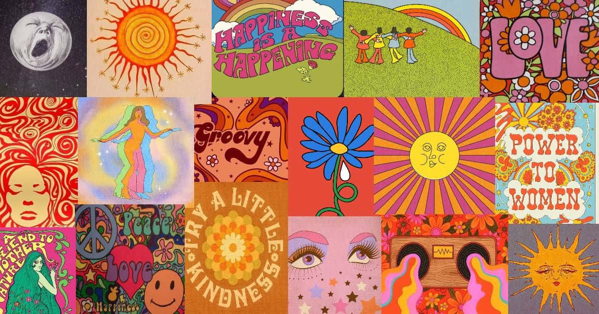 Vintage Hippie Collage Background