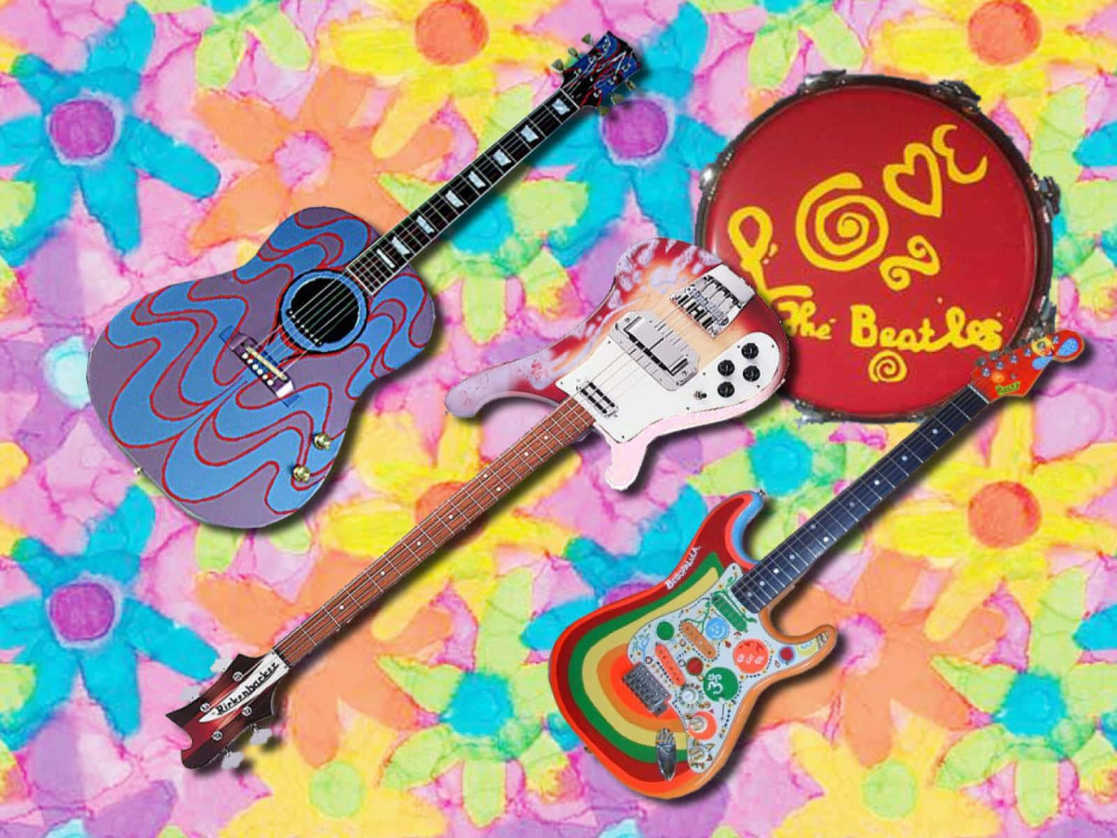 Vintage Hippie Stylized Guitars Background