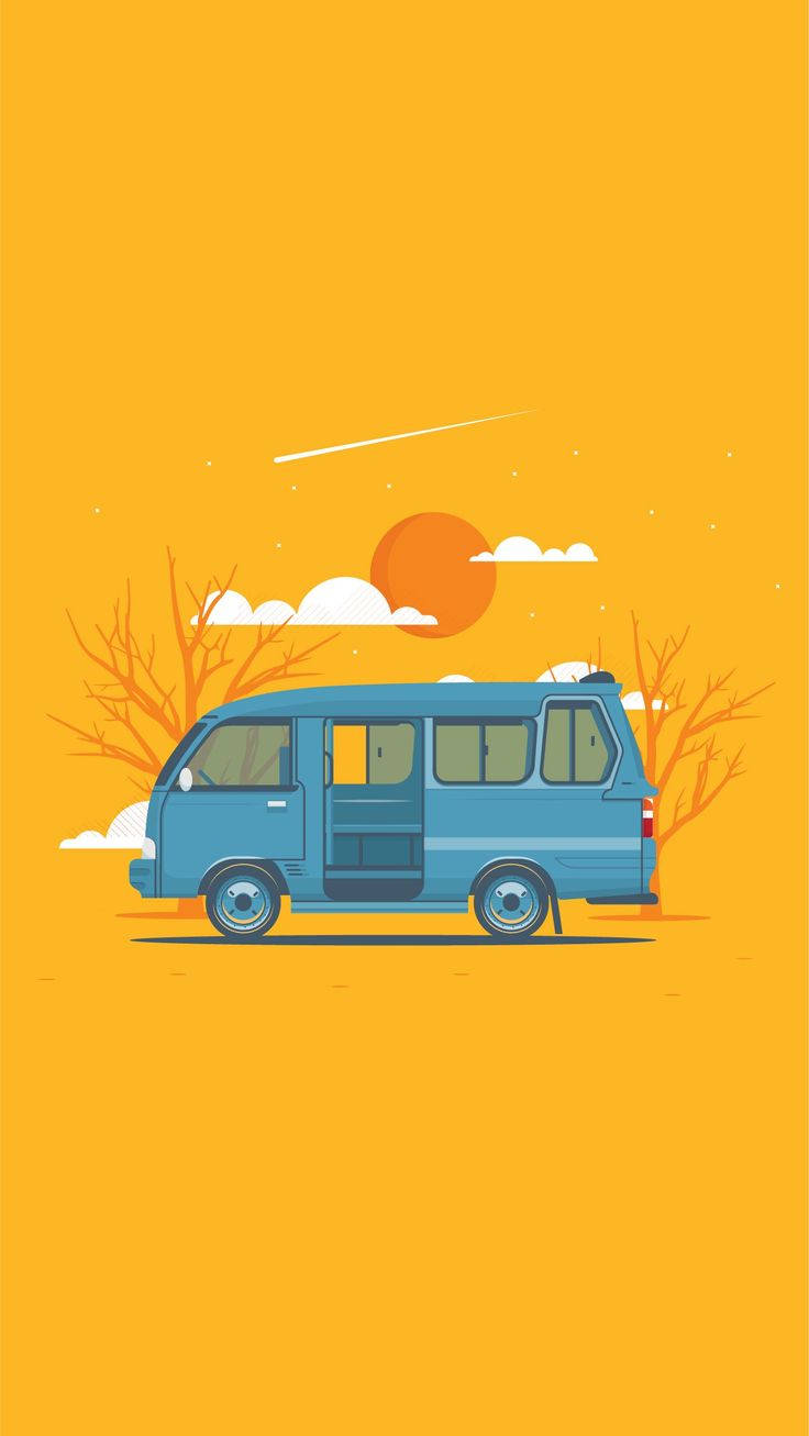 Vintage Iphone Blue Van Sunset Aesthetic Background