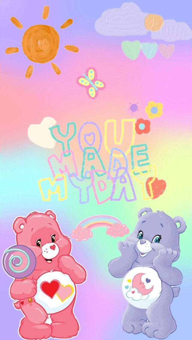 Vintage Iphone Cute Care Bears Rainbow Background