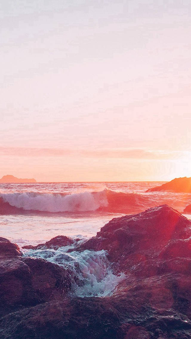 Vintage Iphone Nature Ocean Sunset Rocks Background