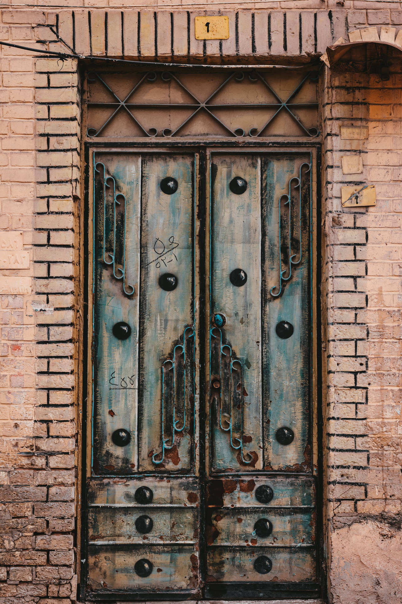 Vintage Iron-clad Door In Iran Background